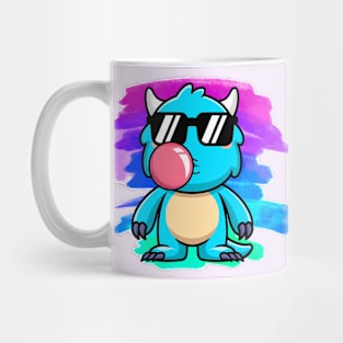 Blue Baby Monster with bubblegum bomb and sunglasses Mug